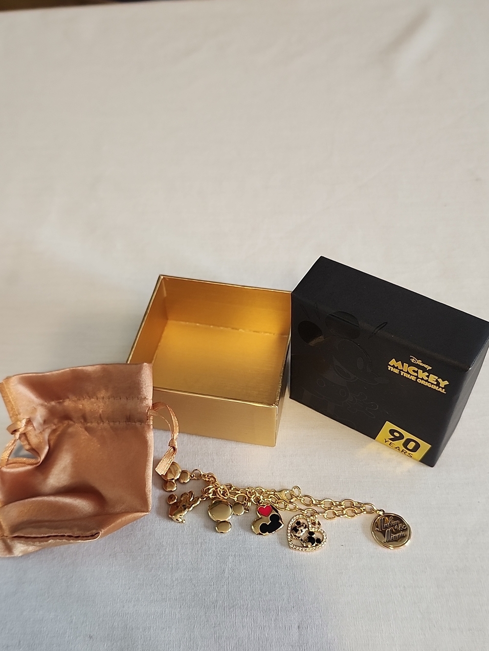 Disney 90 Years Celebration Charm Bracelet with Mickey And Minnie Charms In Box